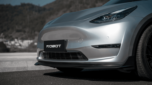 Tesla Model Y Performance AWD Long Range RWD Standard 2020 2021 2023 2024 with Aftermarket Parts - "CRYPTON" Front Lip & Corner Splitters Carbon Fiber / FRP from Robot Craftsman