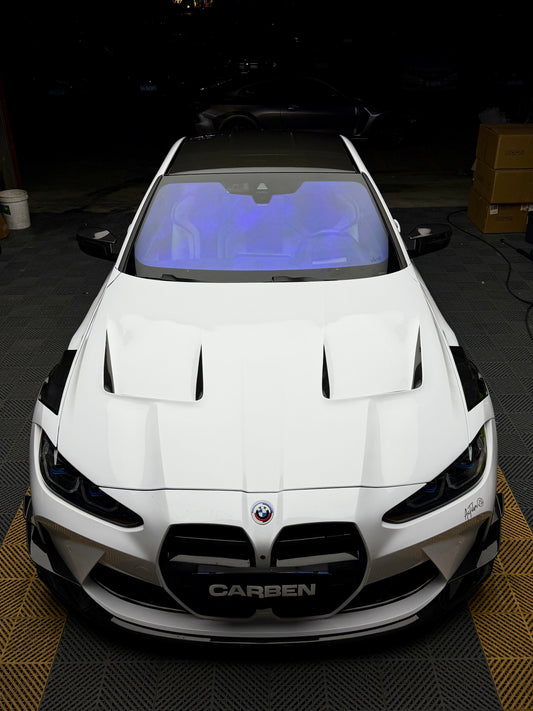 BMW M3 G80 G81 & M4 G82 G83 2021 2022 2023 2024 with Aftermarket Parts - AE Style Hood Carbon Fiber from ArmorExtend