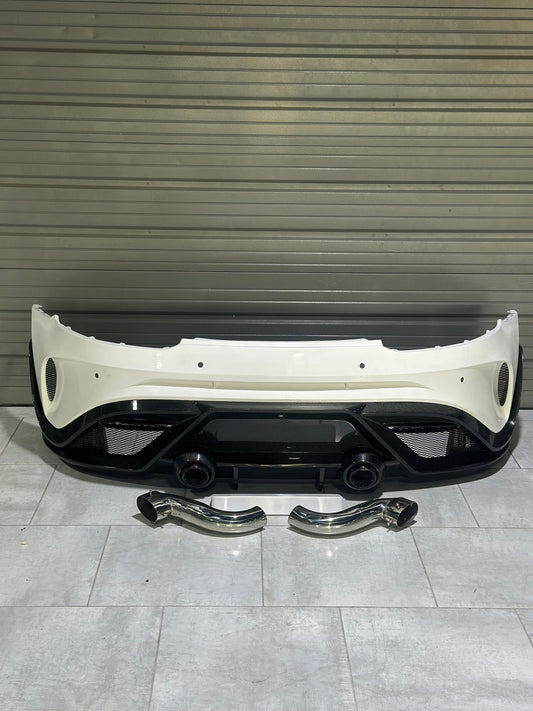 Mercedes Benz AMG GT/GTS C190 (fits both Pre-facelift & facelift) 2015 2016 2017 2018 2019 2020 2021 with Aftermarket Parts - Paragon Rear Bumper & Diffuser (Exhaust Pipe Extension & Tips Included) Carbon Fiber / FRP from Robot Craftsman