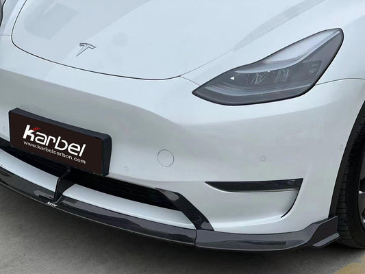 Tesla Model Y 2020-ON with Aftermarket Parts - Front Lip Pre-preg Carbon Fiber from Karbel Carbon