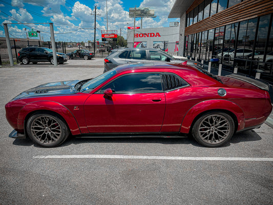 Dodge Challenger Hellcat T/A Scat Pack 392 SRT R/T SXT SE 2008-2023 (suitable for narrowbody, widebody requires slight modification to corners) with Aftermarket Parts - Side Skirts Carbon Fiber / FRP from CMST Tuning
