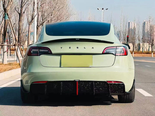 Tesla Model 3/P 2017 2018 2019 2020 2021 2022 2023 with Aftermarket Parts - Rear Diffuser & Canards Pre-preg Carbon Fiber from Karbel Carbon