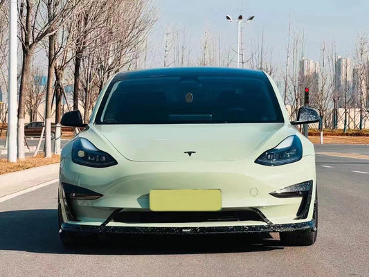 Tesla Model 3/P 2017-2023 with Aftermarket Parts - Front Lip Pre-preg Carbon Fiber from Karbel Carbon