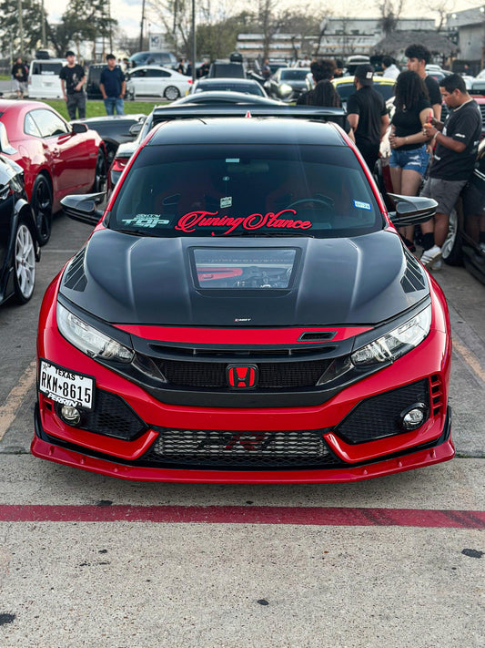 Honda Civic Type-R FK8 2017-2021 & Civic 10th Gen FC1/2/3/4/5/6/FK7 2017-2021 with Aftermarket Parts - V1 Style Front Grill & Eyelid Carbon Fiber/FRP from CMST Tuning 