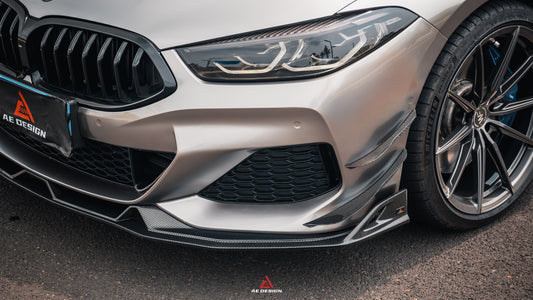 BMW 8 Series M850i 840i (With M-Package Bumper) G14 G15 G16 2018 2019 2020 2021 2022 2023 2024 with Aftermarket Parts - AE Style Front Canards Carbon Fiber from ArmorExtend 