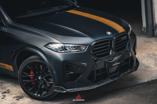 BMW X5M X5MC F95 & X6M X6MC F96 2024-ON (LCI) With Aftermarket Parts - AE Style Front Lip Carbon Fiber from ArmorExtend