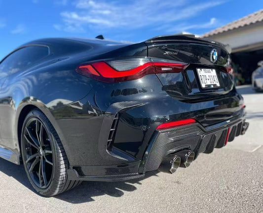 BMW 4 series 430i (with M-package bumper, does not fit base model) M440i G22 G23 2020-ON with Aftermarket Parts - Rear Bumper Canards Pre-preg Carbon Fiber from Karbel Carbon