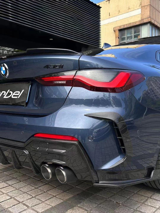 BMW 4 series 430i (with M-package bumper, does not fit base model) M440i G22 G23 2020-ON with Aftermarket Parts - Rear Bumper Canards Pre-preg Carbon Fiber from Karbel Carbon