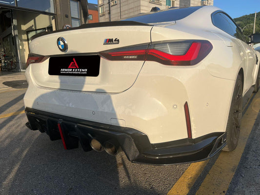 BMW M3 G80 G81 2021 2022 2023 2024 & M4 G82 G83 2021 2022 2023 2024 with Aftermarket Parts - AE V2 Style Rear Diffuser & Canards Carbon Fiber from  ArmorExtend