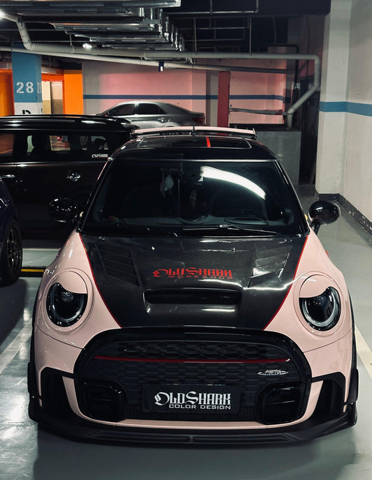 MINI Cooper JCW (John Cooper Works) F56 & Cooper (All Models) LCI 2022 2023 2024 with Aftermarket Parts - AE Style Hood Carbon Fiber from ArmorExtend