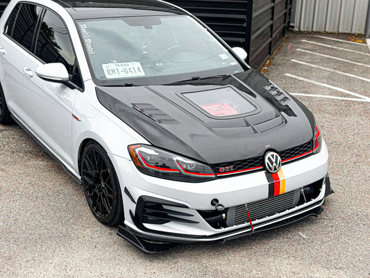 Volkswagen Golf R GTI Base MK7 MK7.5 2015-2021 with Aftermarket Parts - V3 Clearview Glass Style Hood Bonnet Carbon Fiber / FRP from CMST Tuning