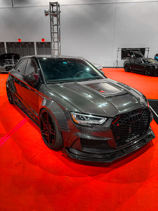 Audi RS3 S3 A3 8V/8V.5 2014 2015 2016 2017 2018 2019 2020 with Aftermarket Parts - Widebody Wheel Arches Carbon Fiber / FRP from CMST Tuning