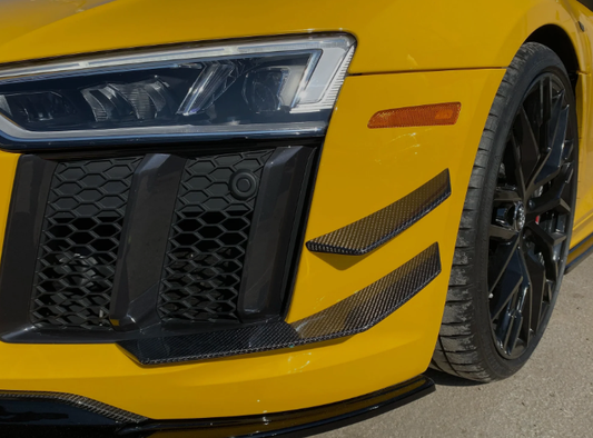 Audi R8 Gen 2 Pre-Facelift 2017 2018 2019 with Aftermarket Parts - M Style Front Canards Carbon Fiber from Aero Republic
