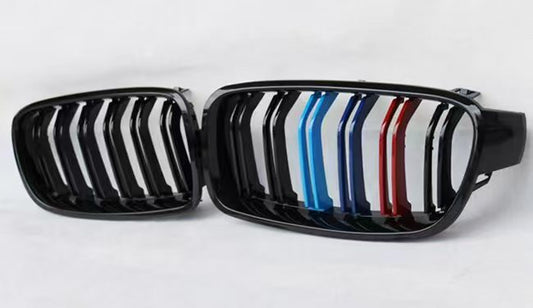 BMW 3 Series 320i 328i 328d 330i 335i 340i F30 F31 2011 2012 2013 2014 2015 2016 2017 2018 2019 with Aftermarket Parts - M Colors Blacked Out Front Kidney Grilles Carbon Fiber from Aero Republic