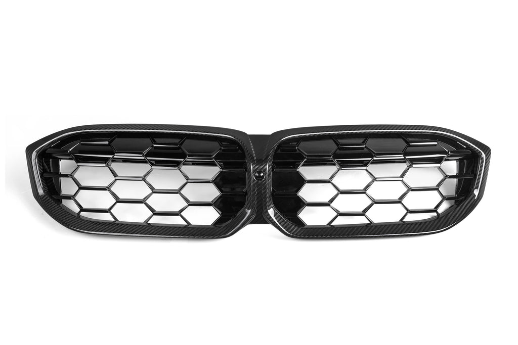 BMW 3 Series M340 330 320 G20 G21 LCI 2023 2024 with Aftermarket Parts - Dual Slat Front Kidney Grill Pre-preg Carbon Fiber from Aero Republic