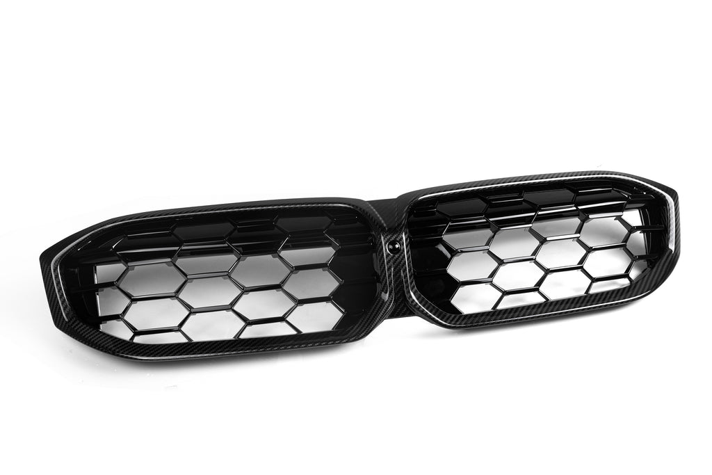 BMW 3 Series M340 330 320 G20 G21 LCI 2023 2024 with Aftermarket Parts - Dual Slat Front Kidney Grill Pre-preg Carbon Fiber from Aero Republic