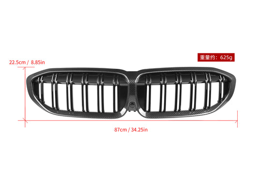 BMW 3 Series M340 330 320 G20 G21 Pre-LCI 2019 2020 2021 2022 with Aftermarket Parts - Dual Slat Front Kidney Grill Pre-preg Carbon Fiber from Aero Republic