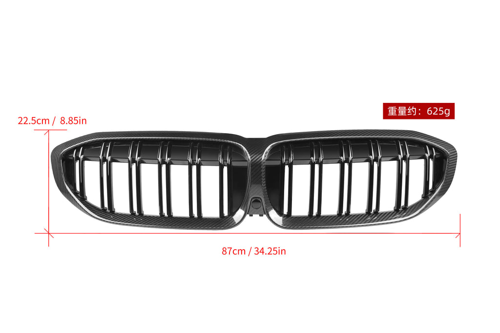 BMW 3 Series M340 330 320 G20 G21 Pre-LCI 2019 2020 2021 2022 with Aftermarket Parts - Dual Slat Front Kidney Grill Pre-preg Carbon Fiber from Aero Republic