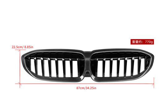 BMW 3 Series M340 330 320 G20 G21 Pre-LCI 2019 2020 2021 2022 with Aftermarket Parts - Single Slat Front Kidney Grill Pre-preg Carbon Fiber from Aero Republic