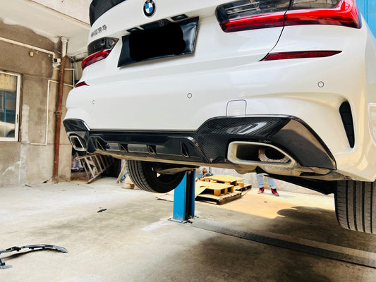 BMW 3 Series M340i 330i (With M-package Bumper, Does Not Fit Base Model Bumper) Pre-LCI G20 G21 2019 2020 2021 2022 with Aftermarket Parts - MP Sports Rear Diffuser Pre-preg Carbon Fiber from Aero Republic