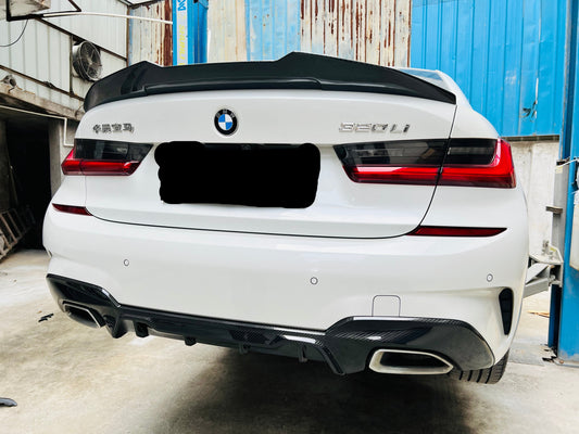 BMW 3 Series M340i 330i (With M-package Bumper, Does Not Fit Base Model Bumper) Pre-LCI G20 G21 2019 2020 2021 2022 with Aftermarket Parts - MP Sports Rear Diffuser Pre-preg Carbon Fiber from Aero Republic