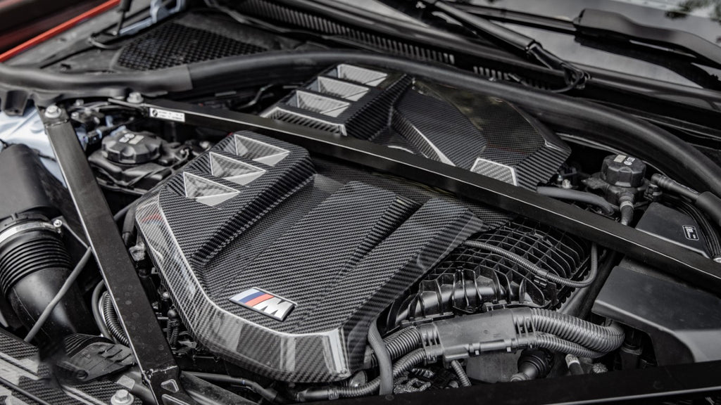 BMW M2 M2C G87 2023 2024 with Aftermarket Parts - V Style Heat Resistant Engine Cover Pre-preg Carbon Fiber from Aero Republic