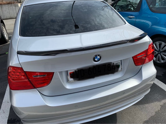 BMW M3 E90 2007 2008 2009 2010 2011 2012 2013 & 3 Series E90 (Both Fits Pre-LCI & LCI) 2006 2007 2008 2009 2010 2011 2012 with Aftermarket Parts - M4 Style Rear Lip Spoiler Carbon Fiber from Aero Republic