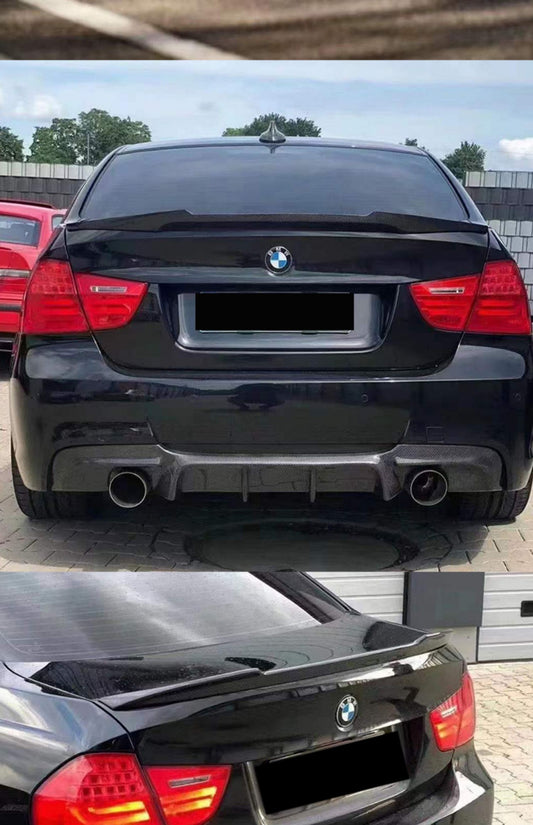 BMW M3 E90 2007 2008 2009 2010 2011 2012 2013 & 3 Series E90 (Both Fits Pre-LCI & LCI) 2006 2007 2008 2009 2010 2011 2012 with Aftermarket Parts - M4 Style Rear Lip Spoiler Carbon Fiber from Aero Republic