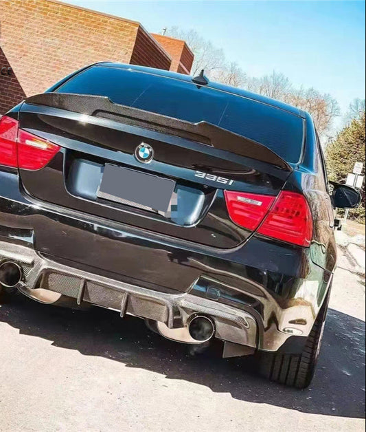 BMW M3 E90 2007 2008 2009 2010 2011 2012 2013 & 3 Series E90 (Both Fits Pre-LCI & LCI) 2006 2007 2008 2009 2010 2011 2012 with Aftermarket Parts - PSM Style Rear Lip Spoiler Carbon Fiber from Aero Republic