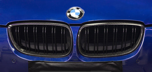 BMW M3 E92 E93 Pre-LCI 2006 2007 2008 with Aftermarket Parts - Dual Slat Front Kidney Grill Pre-preg Carbon Fiber from Aero Republic