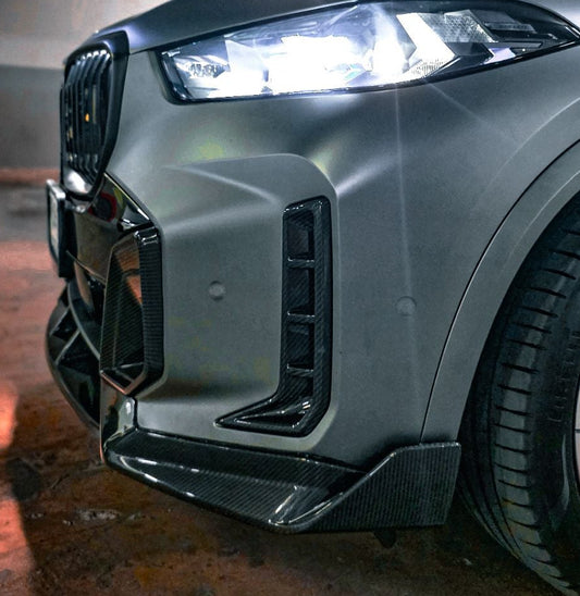 BMW X5 M60i s/x Drive 40i xDrive 50e G05 LCI 2024-ON with Aftermarket Parts - MP Style Front Bumper Side Vent Valences Trim Carbon Fiber from Aero Republic
