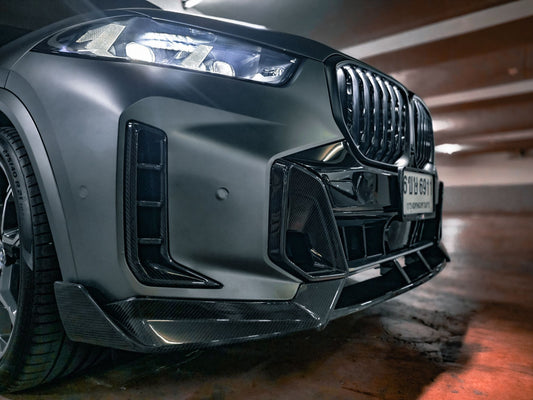 BMW X5 M60i s/x Drive 40i xDrive 50e G05 LCI 2024-ON with Aftermarket Parts - MP Style Front Bumper Side Vent Valences Trim Carbon Fiber from Aero Republic
