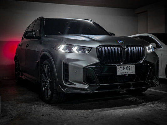 BMW X5 M60i s/x Drive 40i xDrive 50e G05 LCI 2024-ON with Aftermarket Parts - MP Style Front Bumper Side Vent Valences Trim Carbon Fiber from Aero Republic
