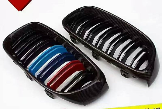 Aero Republic M Colors Blacked Out Front Kidney Grilles for BMW M3CS M3C M3 F81 F80 2014-2018 & M4CS M4C M4 F83 F82 2014-2020 Carbon Fiber/ABS