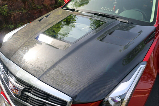 Cadillac ATS Luxury Premium Turbo Performance 2013 2014 2015 2016 2017 2018 with Aftermarket Parts - Transperant Tempered Glass Window Hood Carbon Fiber from Aero Republic