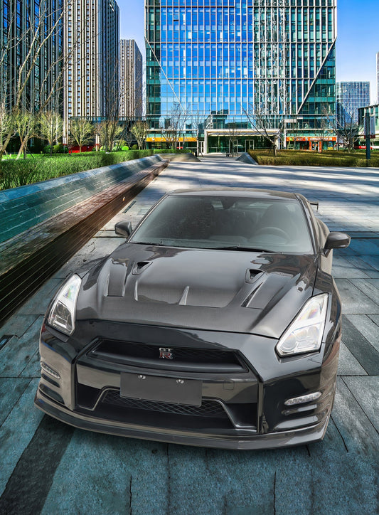 Nissan GTR Nismo T-Spec Premium Pure 2017-2024 (for installation on 2008-2016 vehicles, 2017-2024 front bumper is recommended) with Aftermarket Parts - DP Style Hood Bonnet Carbon Fiber / FRP from CMST Tuning
