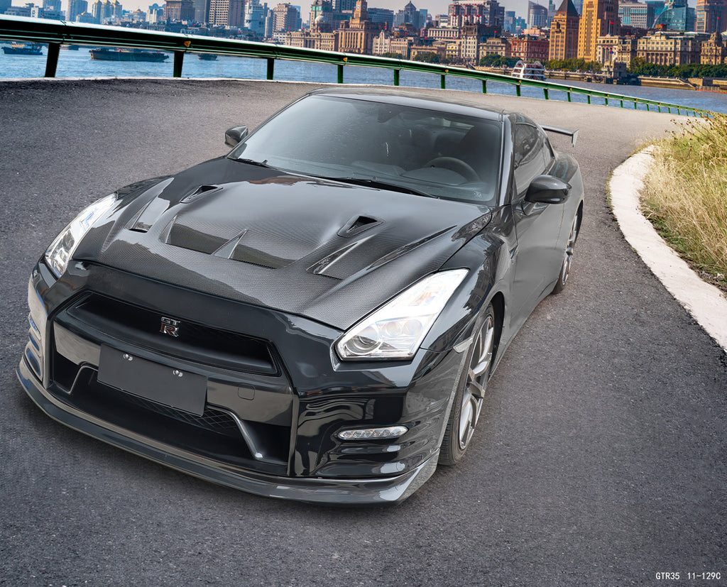 Nissan GTR Nismo T-Spec Premium Pure 2017-2024 (for installation on 2008-2016 vehicles, 2017-2024 front bumper is recommended) with Aftermarket Parts - DP Style Hood Bonnet Carbon Fiber / FRP from CMST Tuning
