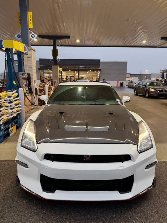 Nissan GTR Nismo T-Spec Premium Pure 2017-2024 (for installation on 2008-2016 vehicles, 2017-2024 front bumper is recommended) with Aftermarket Parts - DP Style Hood Bonnet Carbon Fiber / FRP from CMST Tuning
