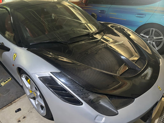 Ferrari 458 Italia Spider 2010 2011 2012 2013 2014 2015 with Aftermarket Parts - Speciale Style Hood Dry Pre-preg Carbon Fiber from Aero Republic