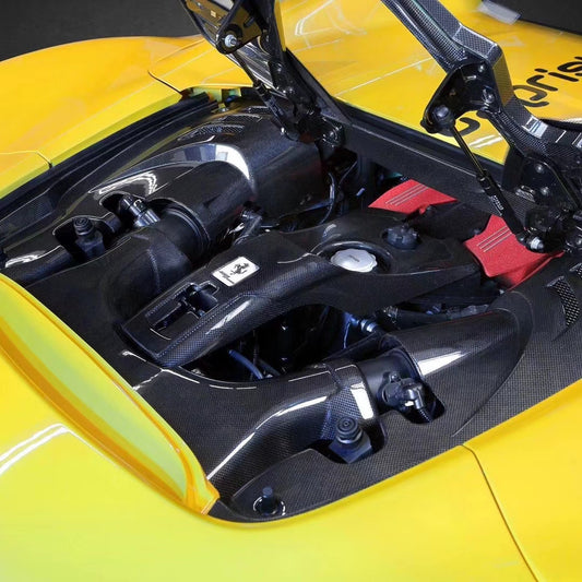 Ferrari 488 GTB & Spider 2016 2017 2018 2019 2020 with Aftermarket Parts - Cap Style Engine Bay Lock Cover Carbon Fiber / FRP from Aero Republic