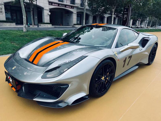 Ferrari 488 GTB & Spider with Aftermarket Parts - 1:1 Pista Style Front Bumper Pre-preg Carbon Fiber / FRP from Aero Republic