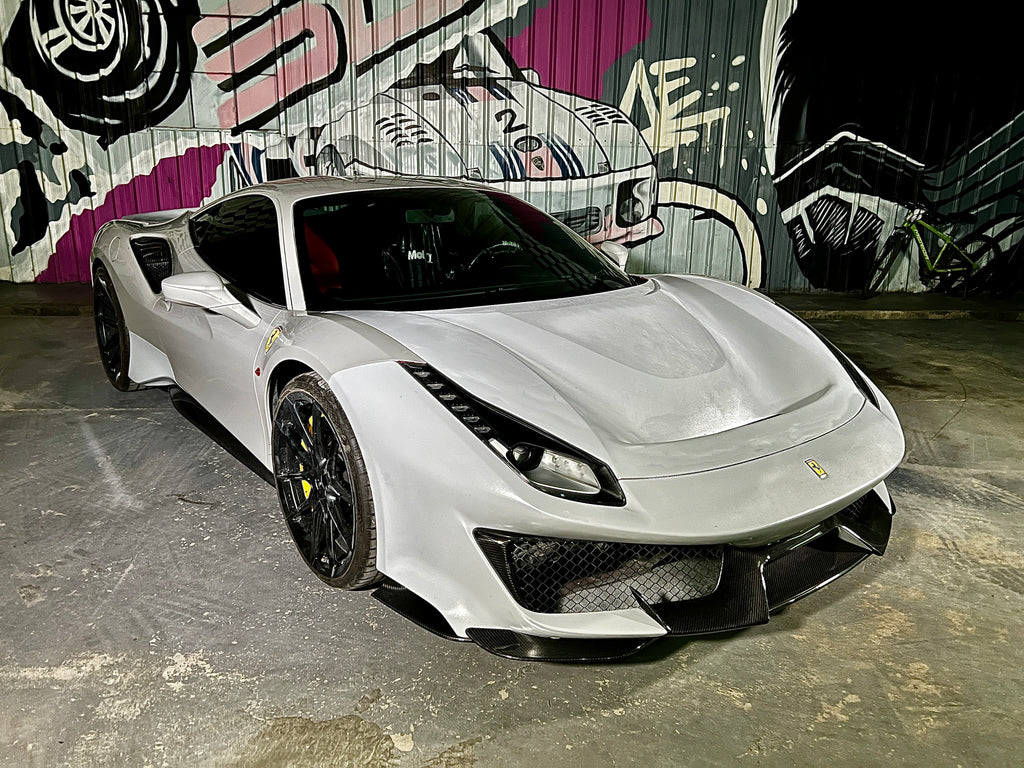 Ferrari 488 GTB & Spider with Aftermarket Parts - 1:1 Pista Style Front Bumper Pre-preg Carbon Fiber / FRP from Aero Republic