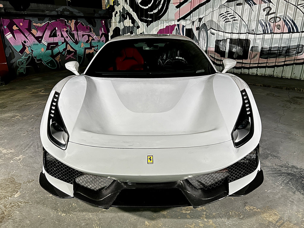 Ferrari 488 GTB & Spider with Aftermarket Parts - 1:1 Pista Style Front Bumper Pre-preg Carbon Fiber / FRP from Aero Republic