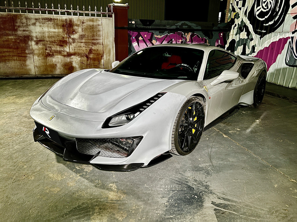 Ferrari 488 GTB & Spider with Aftermarket Parts - 1:1 Pista Style Front Bumper Pre-preg Carbon Fiber / FRP from Aero Republic