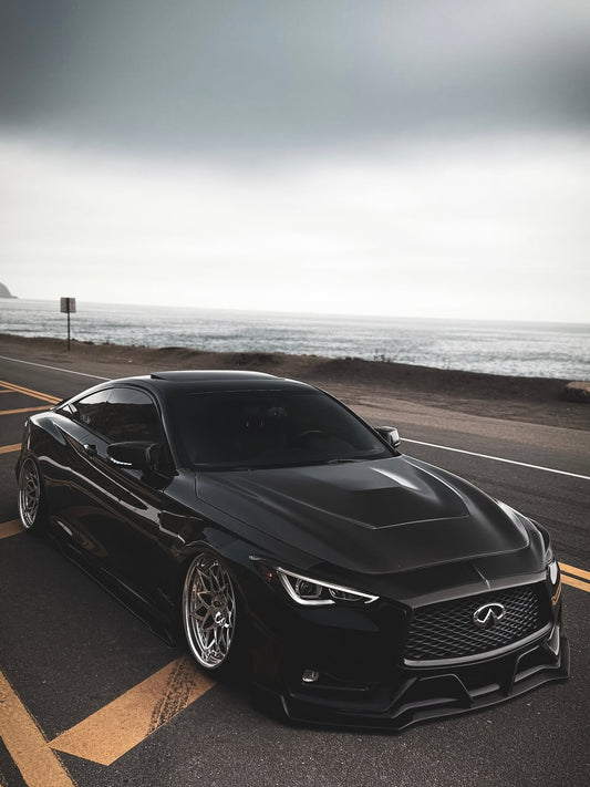 Infiniti Q60 Red Sport 400 Premium Luxe Sport Pure 2017 2018 2019 2020 2021 2022 with Aftermarket Parts - GTS Hood Carbon Fiber from Aero Republic