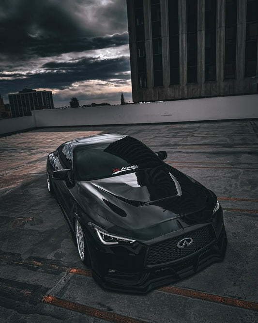 Infiniti Q60 Red Sport 400 Premium Luxe Sport Pure 2017 2018 2019 2020 2021 2022 with Aftermarket Parts - GTS Hood Carbon Fiber from Aero Republic