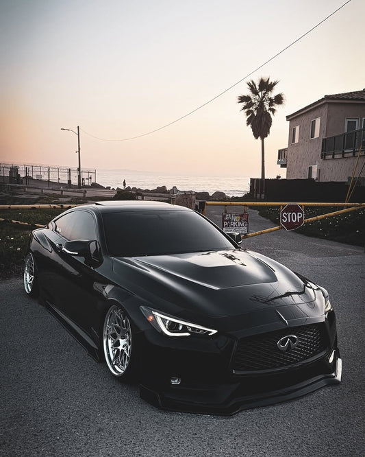Infiniti Q60 Red Sport 400 Premium Luxe Sport Pure 2017 2018 2019 2020 2021 2022 with Aftermarket Parts - GTS Hood Carbon Fiber from Aero Republic