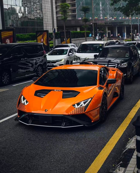 Lamborghini Huracan STO 2021 2022 2023 2024 with Aftermarket Parts - 1:1 STO OEM Style Top & Under Front Lip Pre-preg Carbon Fiber / FRP from Aero Republic