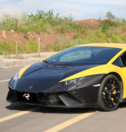 Lamborghini Huracan Tecnica Performante Evo LP610 LP580 2015 2016 2017 2018 2019 2020 2021 2022 2023 2024 with Aftermarket Parts - Tecnica Style Front Bumper Dry Pre-preg Carbon Fiber from Aero Republic