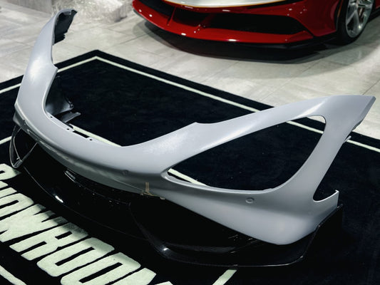 McLaren 720S 2018 2019 2020 2021 2022 2023 with Aftermarket Parts - 765LT Front Bumper & Lip Conversion Kit Pre-preg Carbon Fiber / FRP from Aero Republic